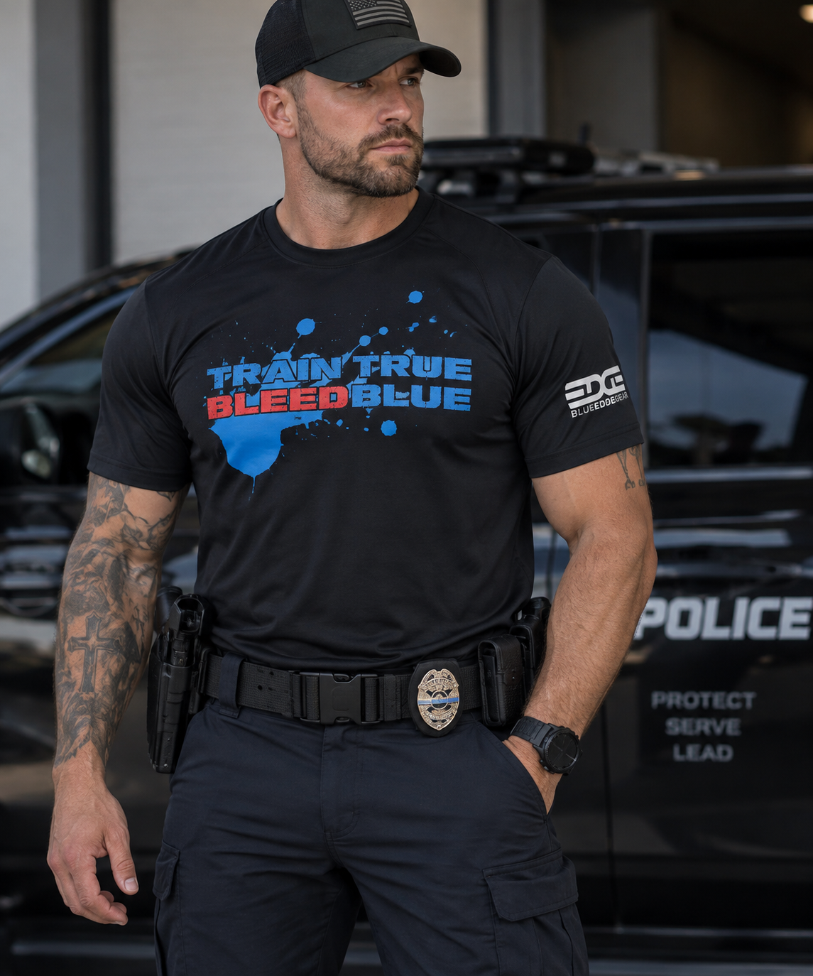 Men’s Train True Bleed Blue Performance Shirt | Blue Edge Gear