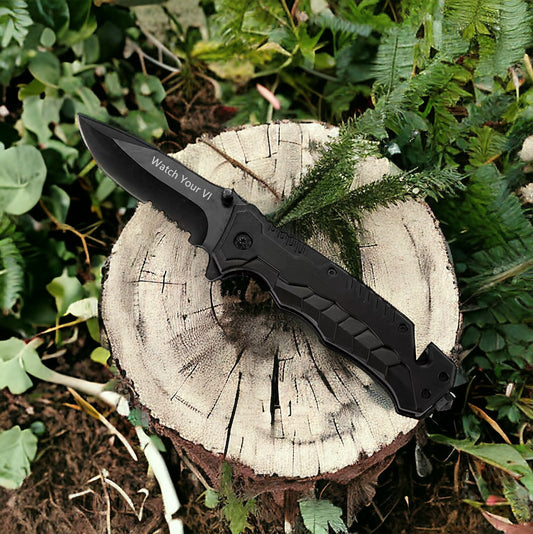 Folding Pocket Survival Knife with Black Handle