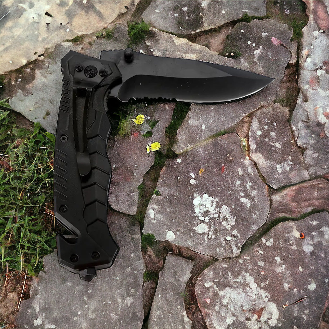 Folding Pocket Survival Knife with Black Handle