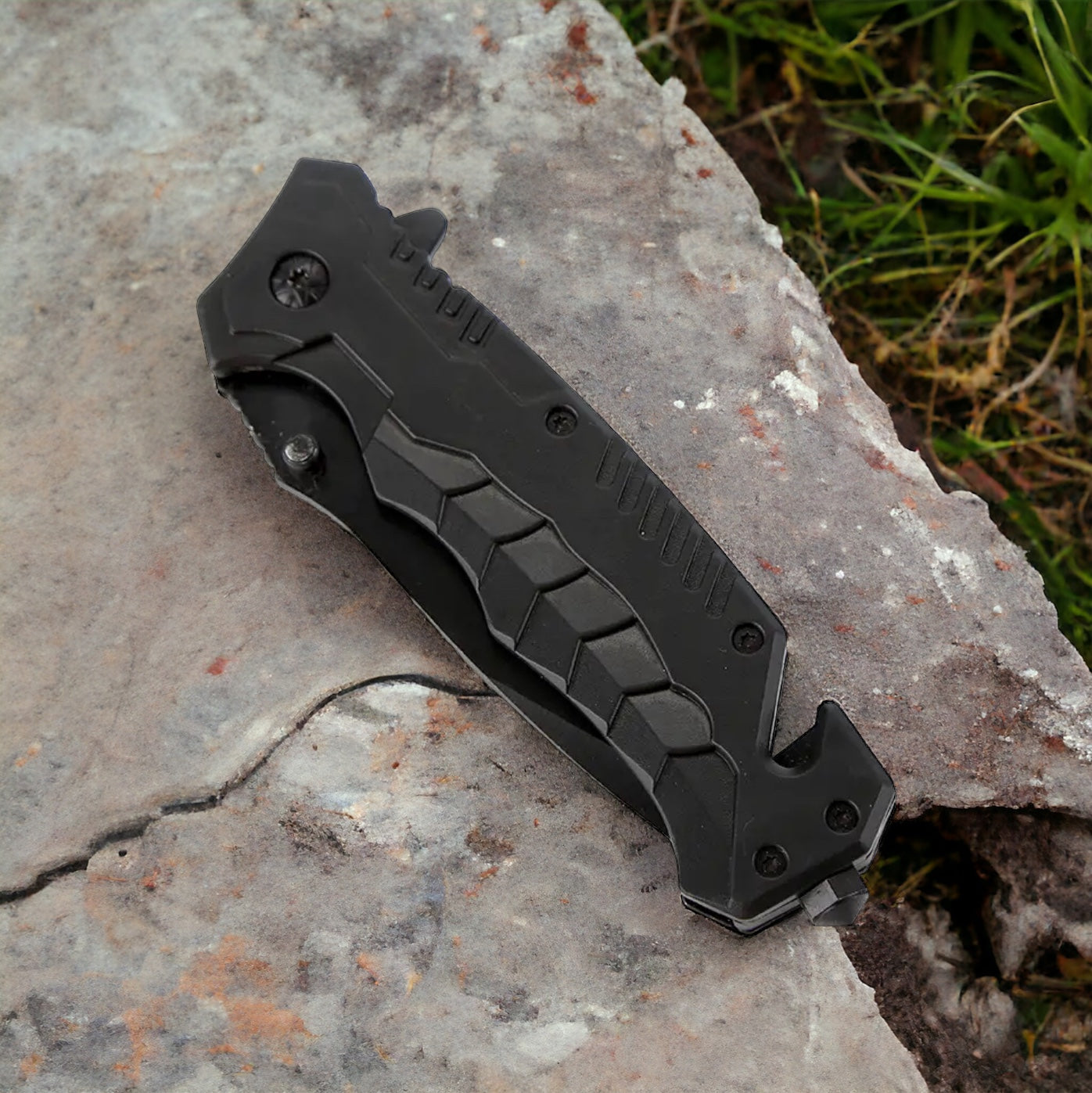 Folding Pocket Survival Knife with Black Handle