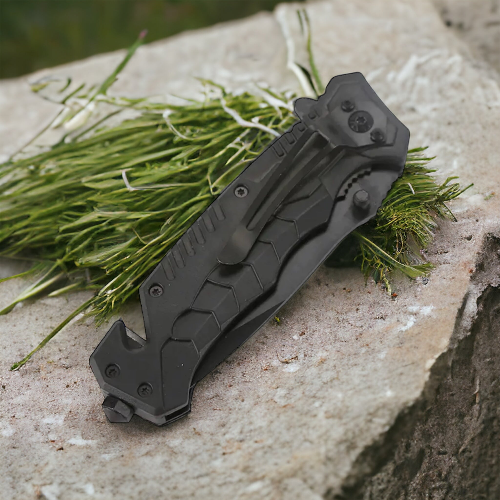 Folding Pocket Survival Knife with Black Handle