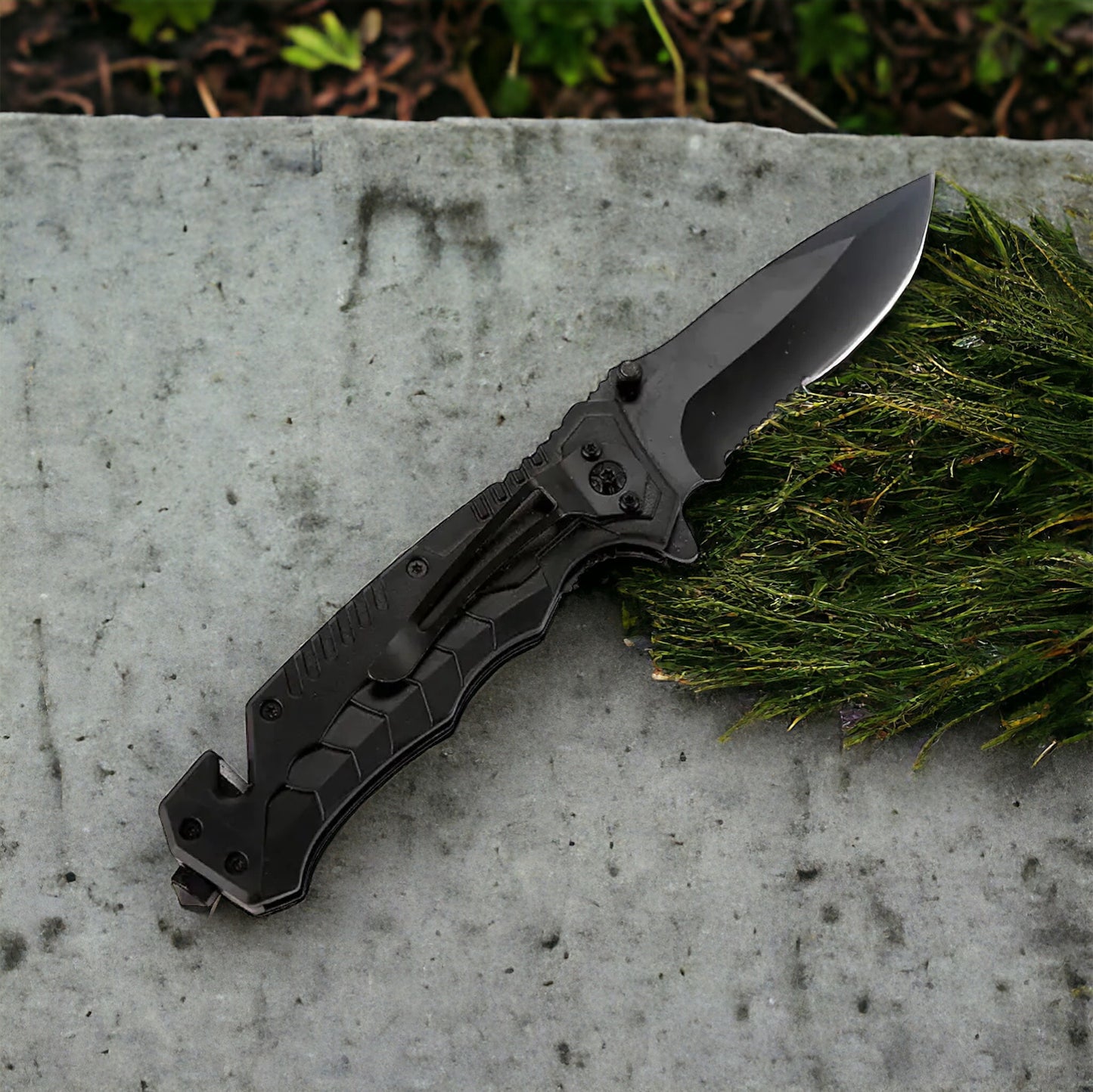 Folding Pocket Survival Knife with Black Handle